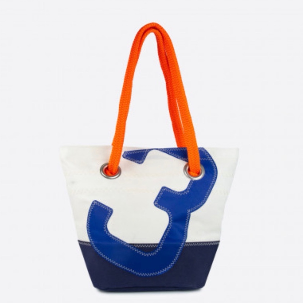 Nautical Blue and White Tote with Orange Handles